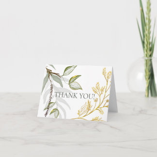 Rustic Gold and Sage Green Foliage Thank You Card