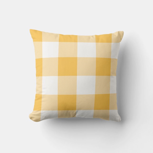 Rustic Gold and White Buffalo Check Plaid Cushion (Front)