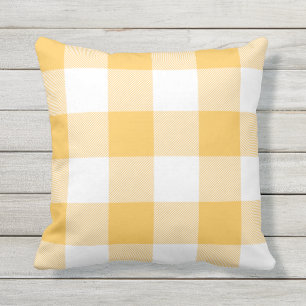 Rustic Gold and White Buffalo Check Plaid Outdoor Cushion