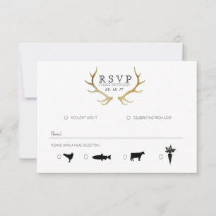 Rustic Gold Antler Elegant RSVP Card