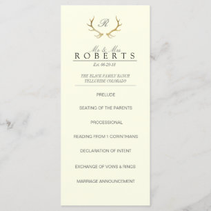Rustic Gold Antlers   Elegant Wedding Rackcard Programme