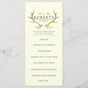 Rustic Gold Antlers   Elegant Wedding Rackcard Programme