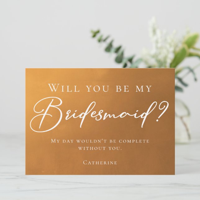 Rustic Gold Autumn Will You Be My Bridesmaid Invitation (Standing Front)