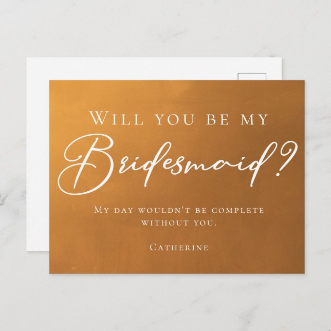 Rustic Gold Autumn Will You Be My Bridesmaid Postcard (Front/Back)