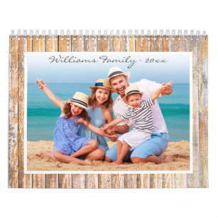 Rustic Gold Beach Wood Custom Family Photo 2023 Calendar