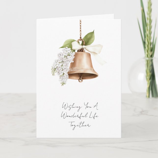 Rustic Gold Bell White Floral Wedding Card (Front)