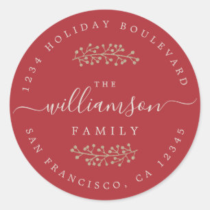 Rustic Gold Berries Sprig Red Christmas Classic Round Sticker