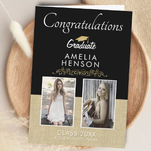 Rustic Gold Black 2022 Graduate 2 Photo Graduation Card