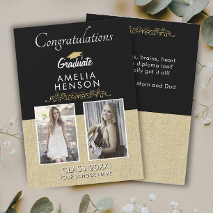 Rustic Gold Black Graduate 2 Photo Graduation Card