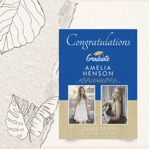 Rustic Gold Blue 2023 Graduate 2 Photo Graduation Card