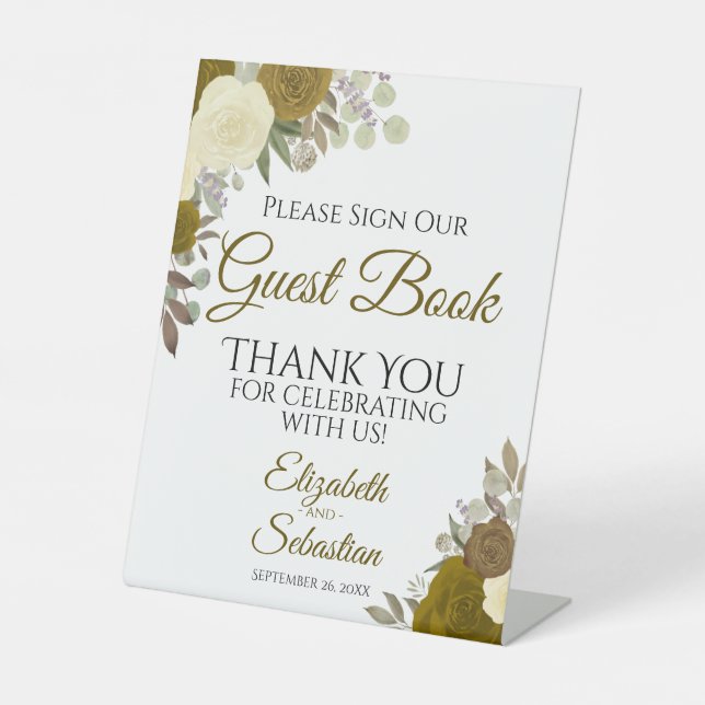 Rustic Gold Boho Floral Please Sign Our Guest Book (Front)