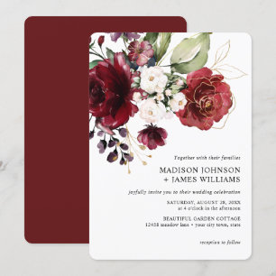 Rustic Gold Burgundy Wine Blush Floral Wedding Invitation