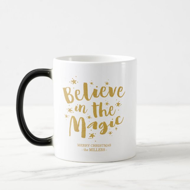 Rustic Gold Calligraphy Believe In The Magic Xmas Magic Mug (Left)