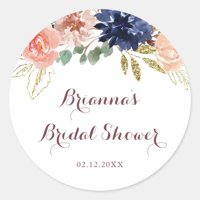 Rustic Gold Calligraphy Bridal Shower Favour Classic Round Sticker (Front)