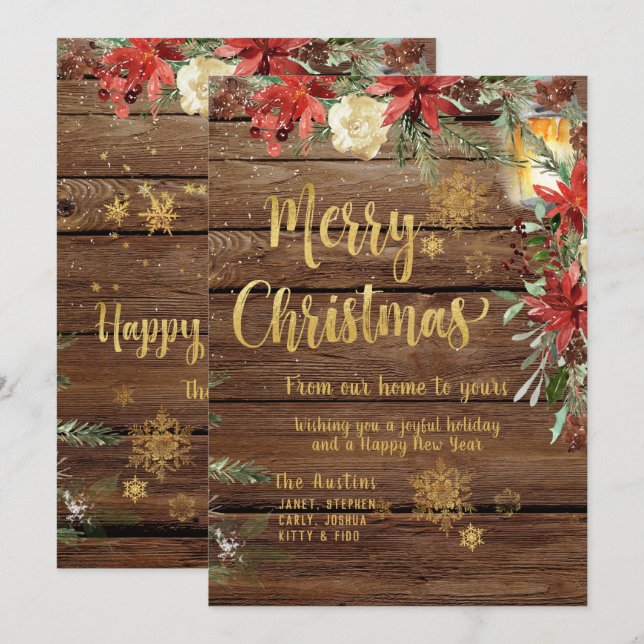 Rustic Gold Calligraphy Christmas Invitation (Front/Back)