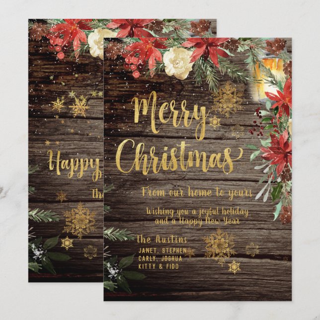 Rustic Gold Calligraphy Christmas Invitation (Front/Back)