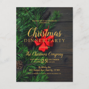 Rustic Gold Christmas Dinner Party Invitation Postcard
