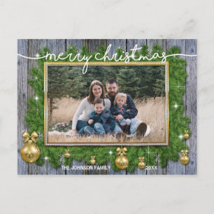 Rustic Gold Christmas Family Portrait PHOTO Holiday Postcard