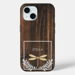 Rustic Gold Dragonfly Personalised iPhone 15 Case