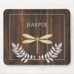 Rustic Gold Dragonfly Personalised Mouse Pad