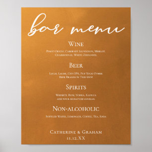 Rustic Gold Earth Tone Fall Wedding Bar Menu Poster