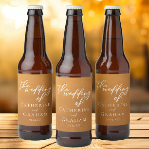Rustic Gold Earth Tone Simple Fall Wedding Beer Bottle Label