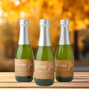 Rustic Gold Earth Tone Simple Fall Wedding Mini Sparkling Wine Label