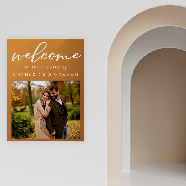 Rustic Gold Engagement Photo Fall Wedding Welcome Poster (Creator Uploaded)