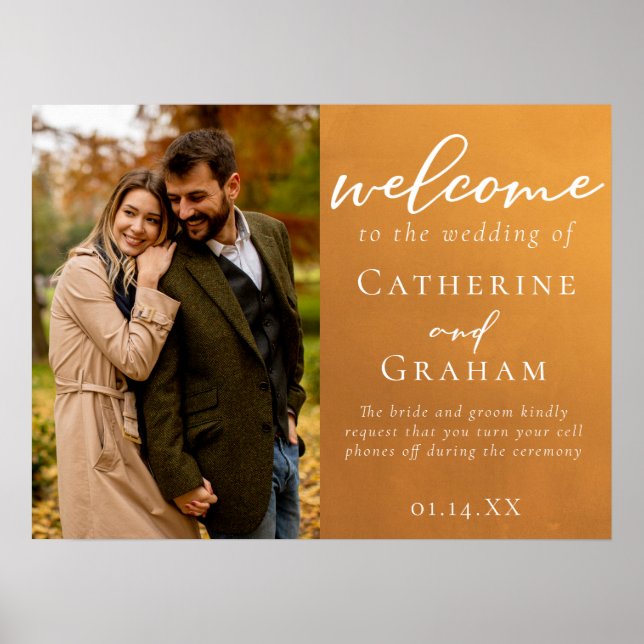 Rustic Gold Engagement Photo Fall Wedding Welcome Poster (Front)