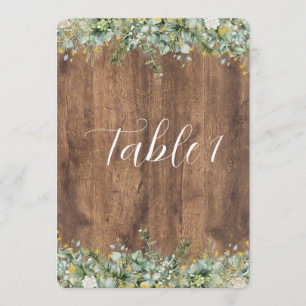 Rustic Gold Eucalyptus & White Floral Table Number