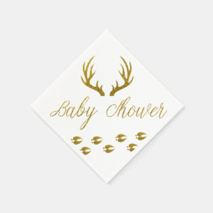 Rustic Gold Faux Glitter Deer Antlers Baby Shower Napkin