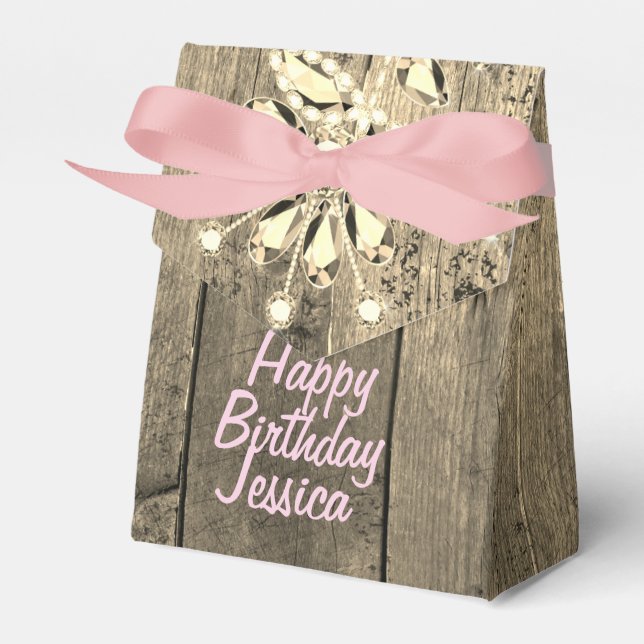 Rustic Gold Floral Gem Favour Box (Front Side)