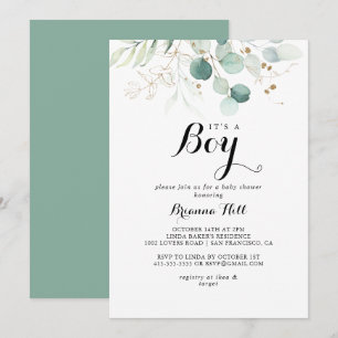 Rustic Gold Floral It's A Boy Baby Shower Invitation