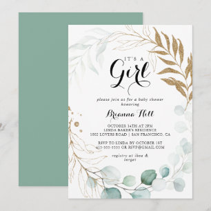 Rustic Gold Floral It's A Girl Baby Shower Invitation