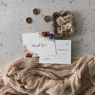 Rustic Gold Floral Modern Calligraphy Thank You Postcard