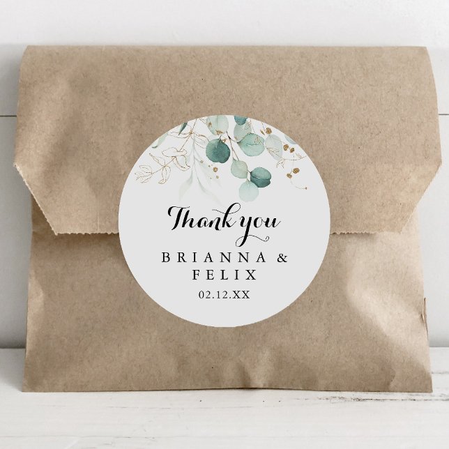 Rustic Gold Floral Thank You Wedding Favour Classic Round Sticker (Creator Uploaded)
