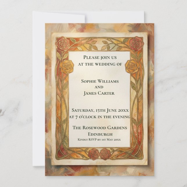 Rustic Gold Floral Wedding Invitation (Front)