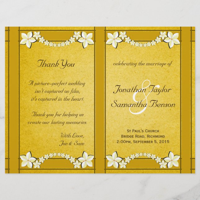 Rustic Gold Floral Wedding Program Template (Front)