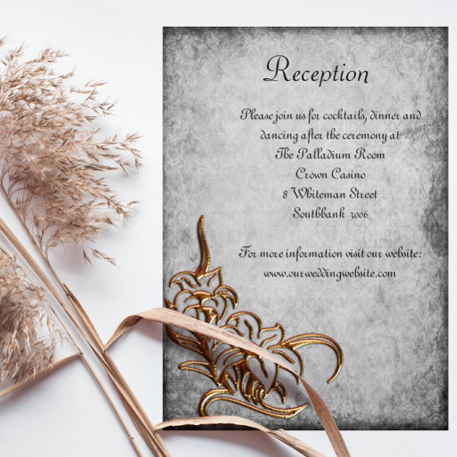 Rustic Gold Flower Vintage Wedding Reception Enclosure Card (Creator Uploaded)