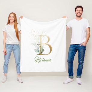 Rustic gold foil B monogram greenery eucalyptus  Fleece Blanket
