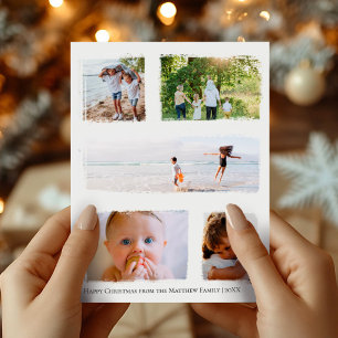 Rustic Gold Foil Christmas Family Photo Collage Postcard