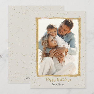 Rustic Gold Frame Confetti Photo Holiday Card