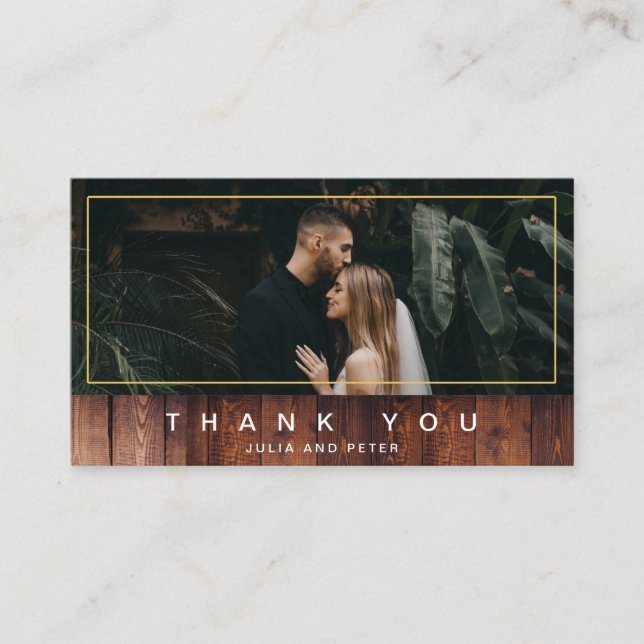 Rustic Gold Frame Wooden Photo Thank you Card (Front)