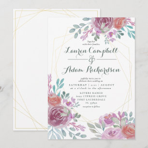 Rustic Gold Geometric Burgundy Floral Invitation