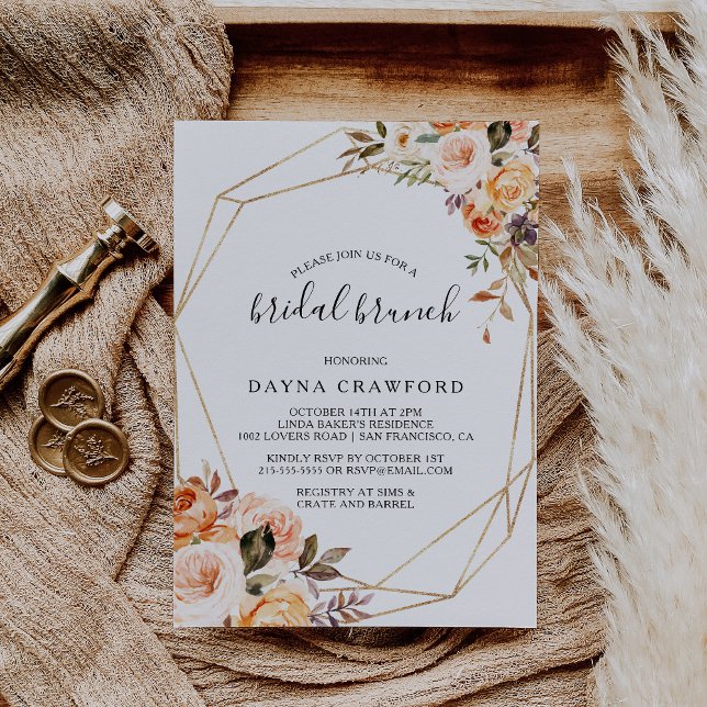Rustic Gold Geometric Floral Bridal Brunch Invitation (Creator Uploaded)
