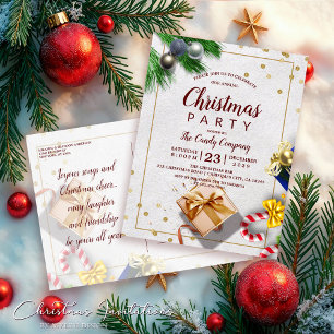 Rustic Gold Gift & Candy Christmas Party Ivitation Invitation Postcard