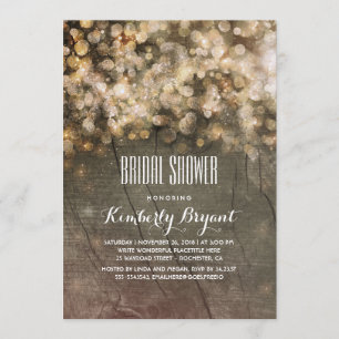Rustic Gold Glitter Lights Wood Bridal Shower Invitation