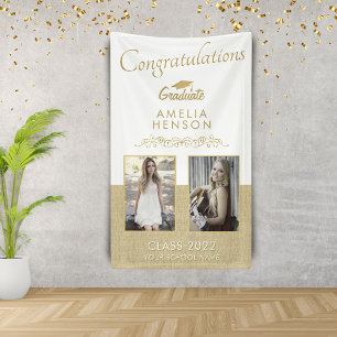 Rustic Gold Graduate 2 Photo Graduation Party Banner
