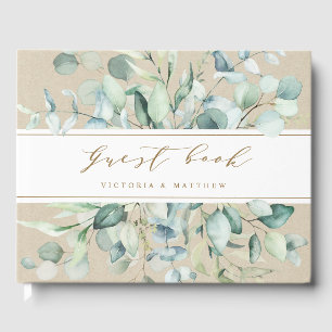 Rustic Gold Green Botanical Wedding Guest Book