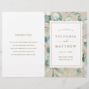 Rustic Gold Green Watercolor Wedding Program